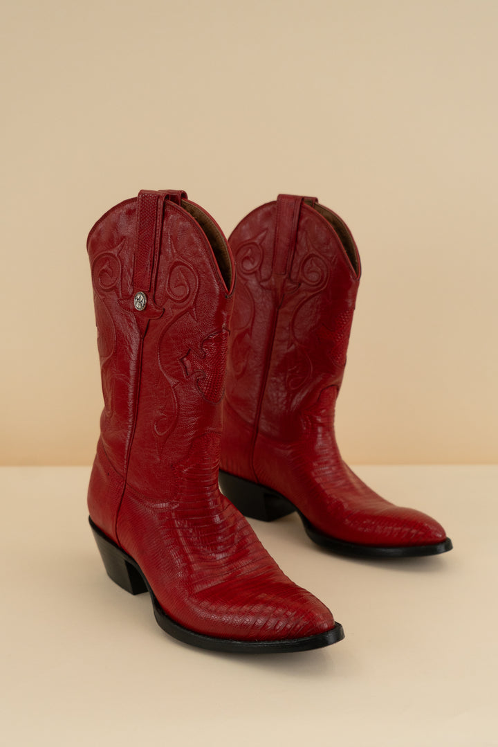 montana red ostrich leather pointed toe western boots (8.5)