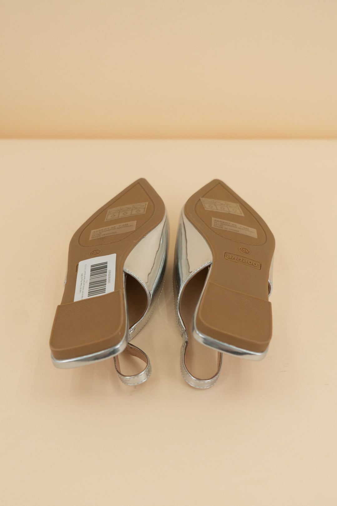 bamboo silver metallic pointed toe slingback flat (7.5)