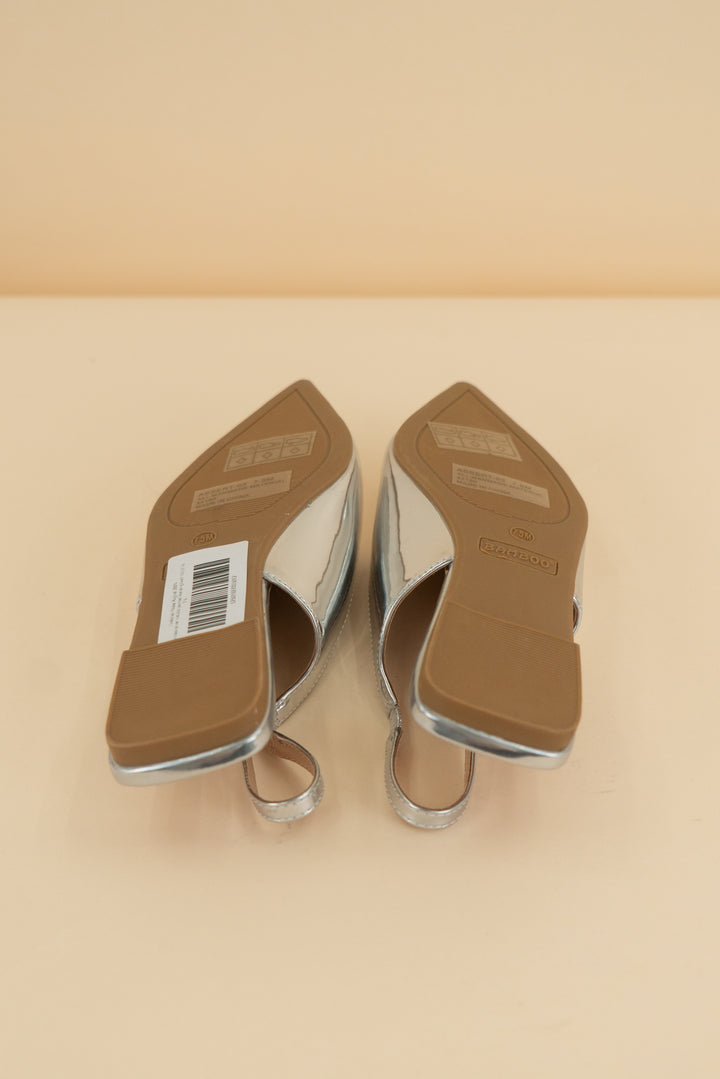 bamboo silver metallic pointed toe slingback flat (7.5)