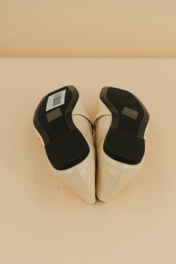 cream faux crocodile leather mary jane ballet flats (7.5)