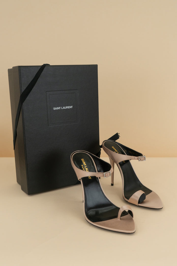saint laurent nude satin mule pointed toe heel (37)
