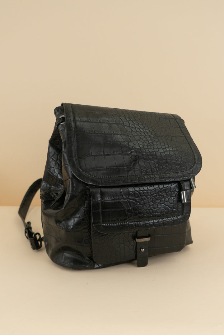 like dreams black faux crocodile leather backpack