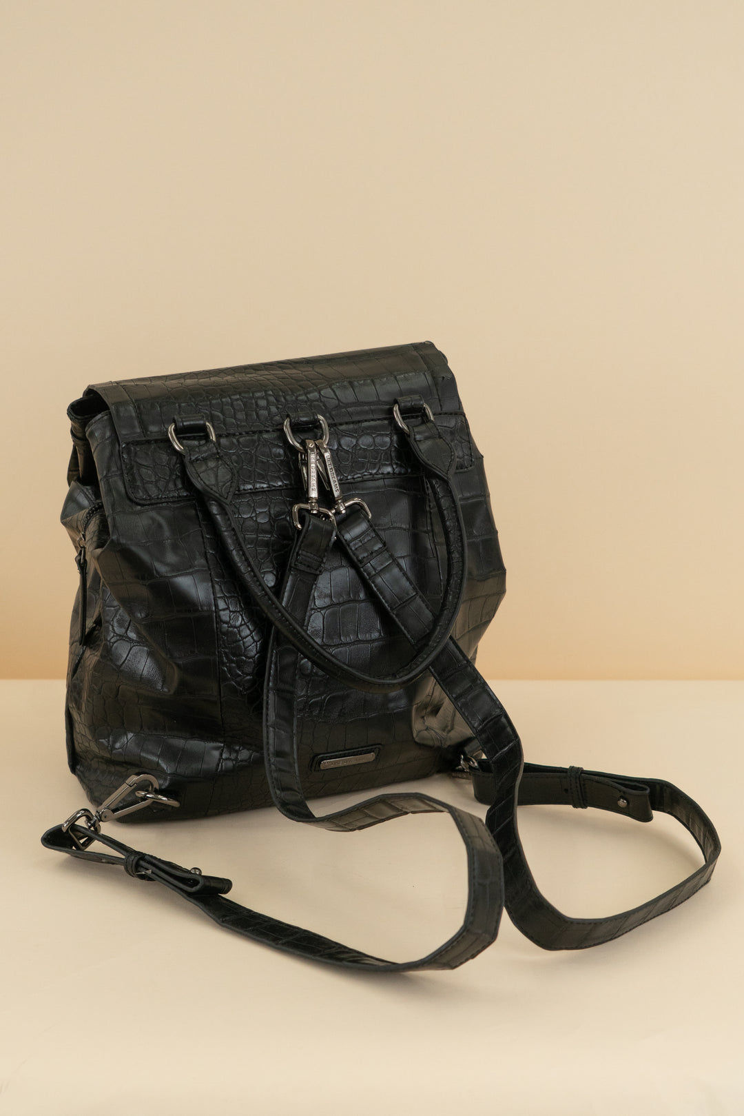 like dreams black faux crocodile leather backpack