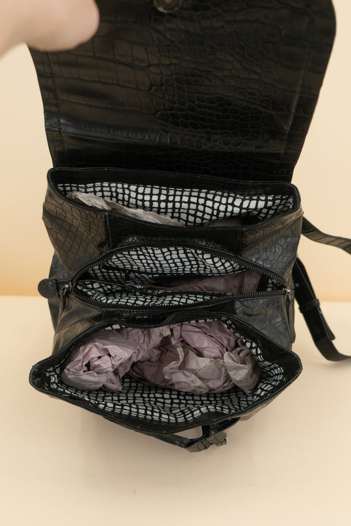 like dreams black faux crocodile leather backpack