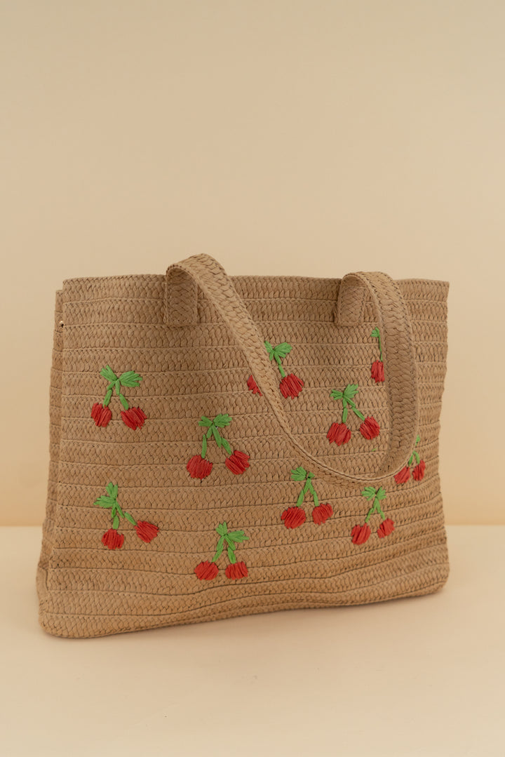 urban expressions large woven tote with cherry embroidery (os)