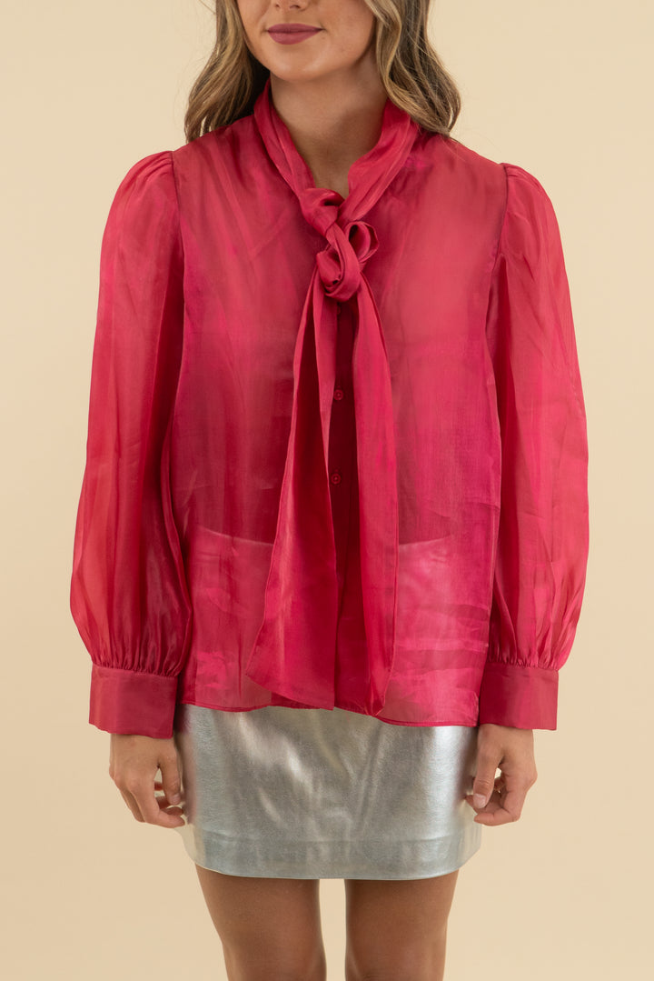 endless rose pink bow organza top (xs)