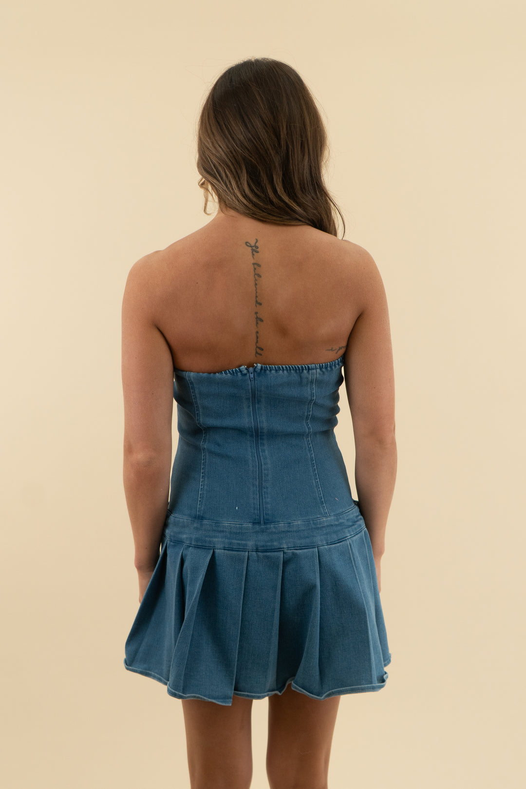windsor denim strapless pleat dress (s)