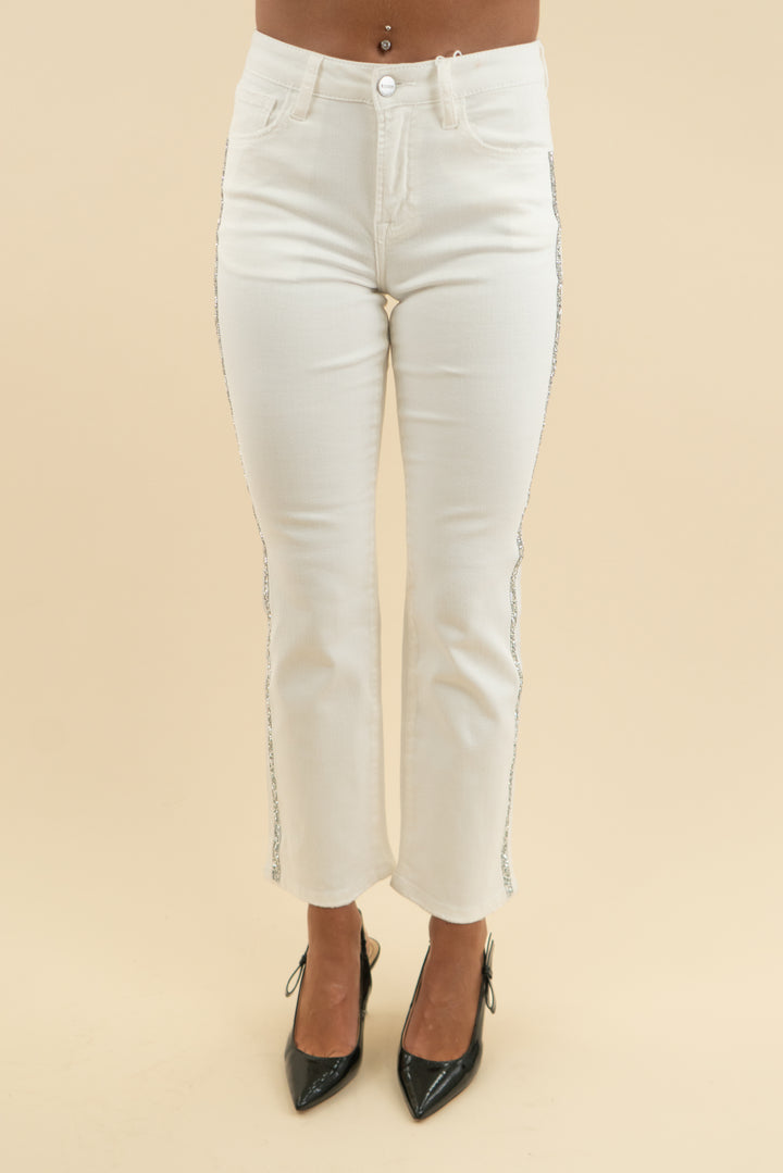 risen high rise white rhinestone jean nwt (25; retail $98)