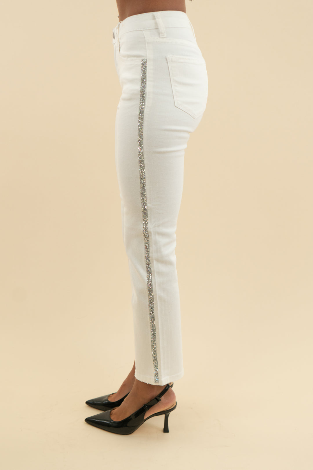 risen high rise white rhinestone jean nwt (25; retail $98)