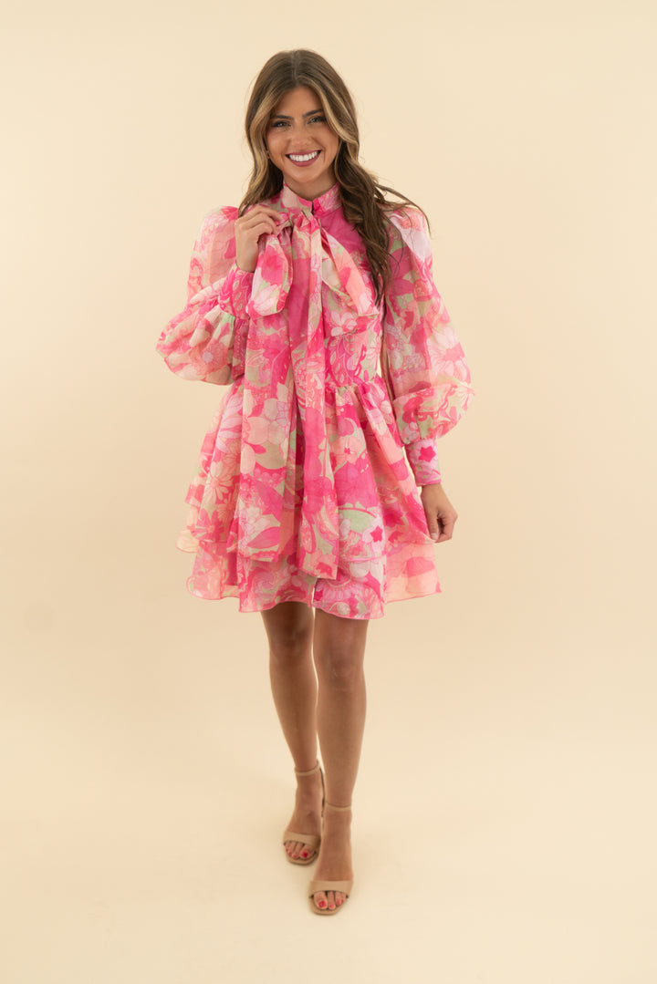 asos luxe pink long sleeve floral mini dress (2)