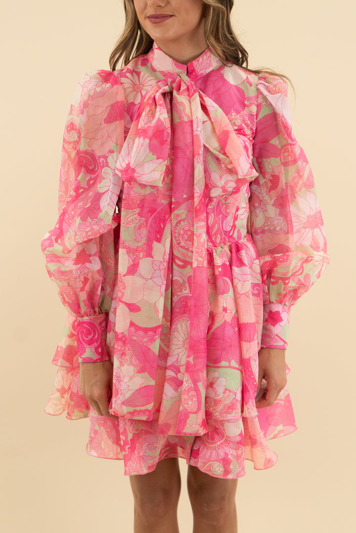 asos luxe pink long sleeve floral mini dress (2)