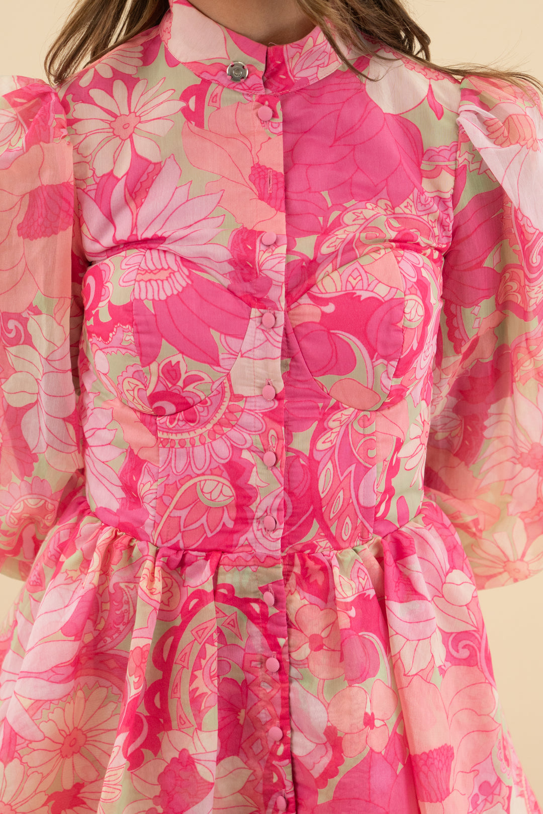 asos luxe pink long sleeve floral mini dress (2)