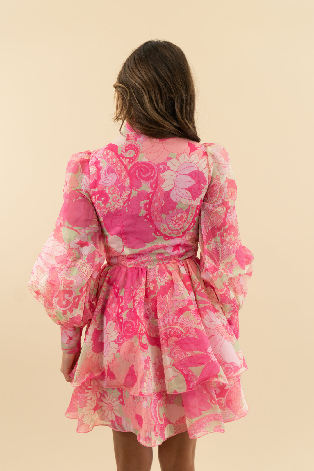 asos luxe pink long sleeve floral mini dress (2)