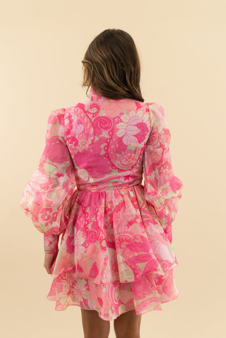 asos luxe pink long sleeve floral mini dress (2)