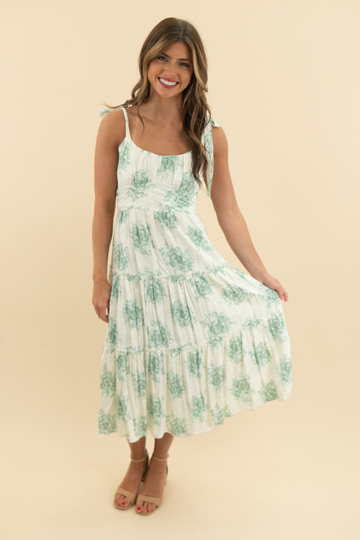 altar'd state white and green floral midi dress (xs)