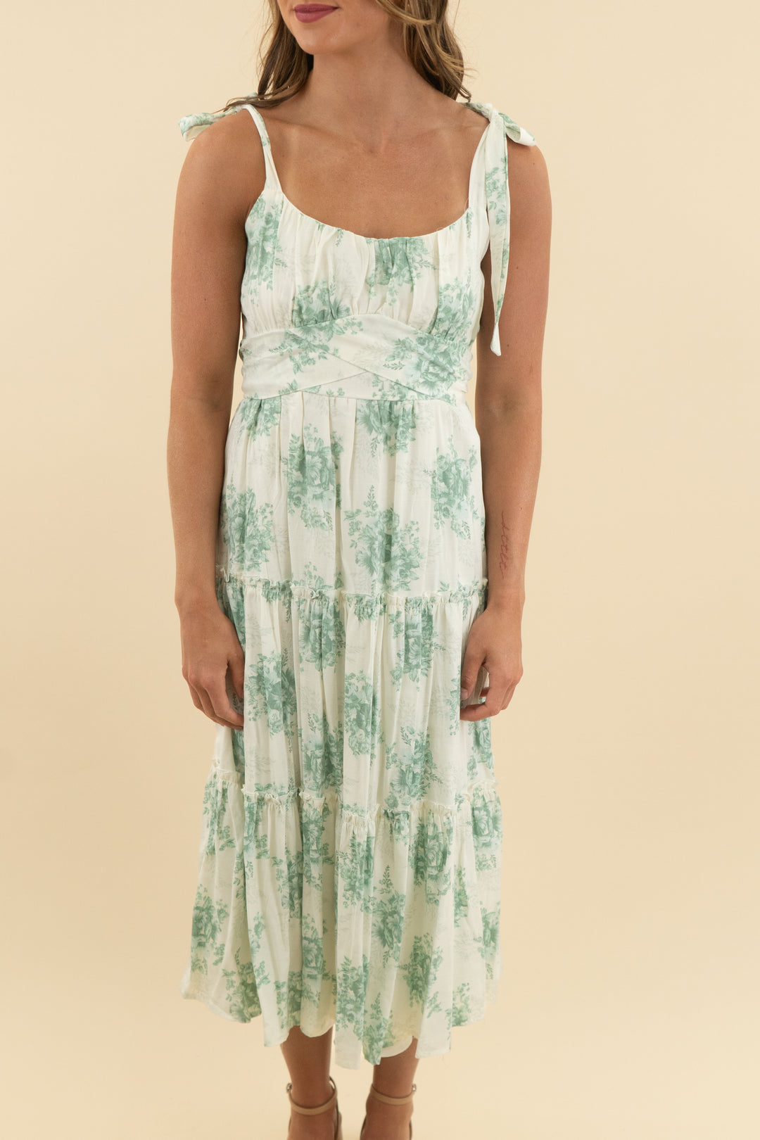 altar'd state white and green floral midi dress (xs)
