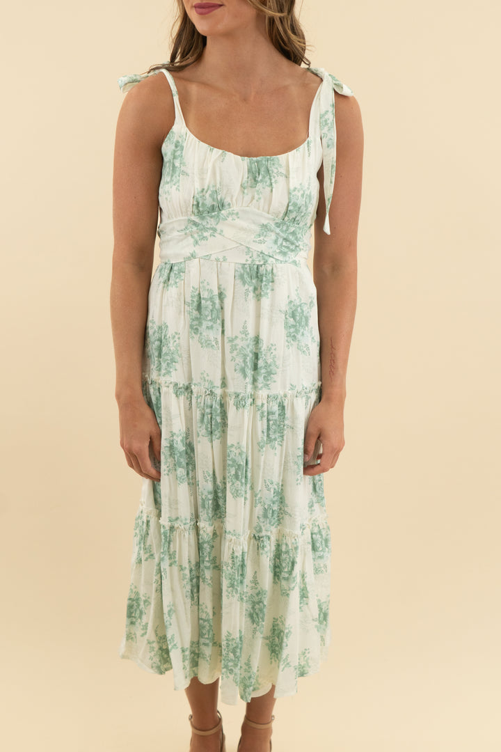 altar'd state white and green floral midi dress (xs)