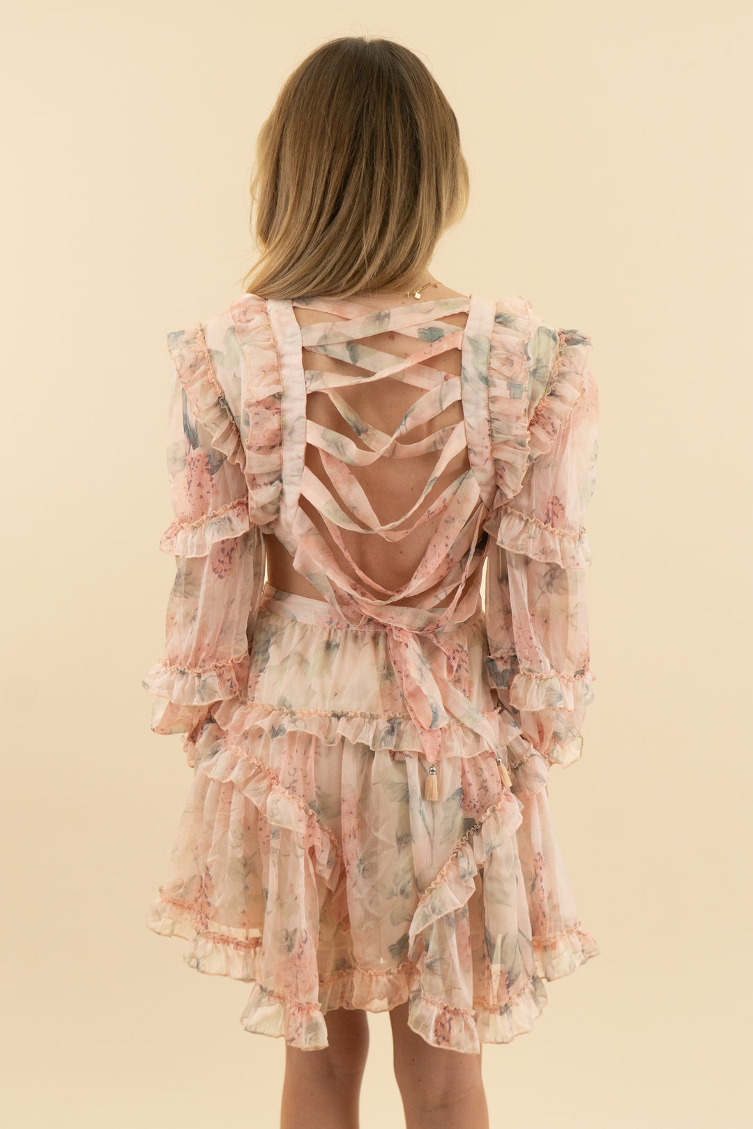 blush floral print cutout mini dress (s)