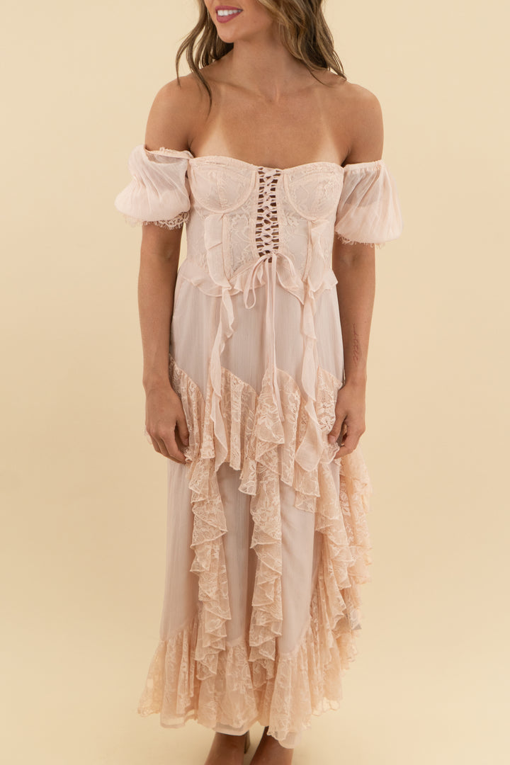 miss selfridge pink corset ruffle lace maxi dress (0)