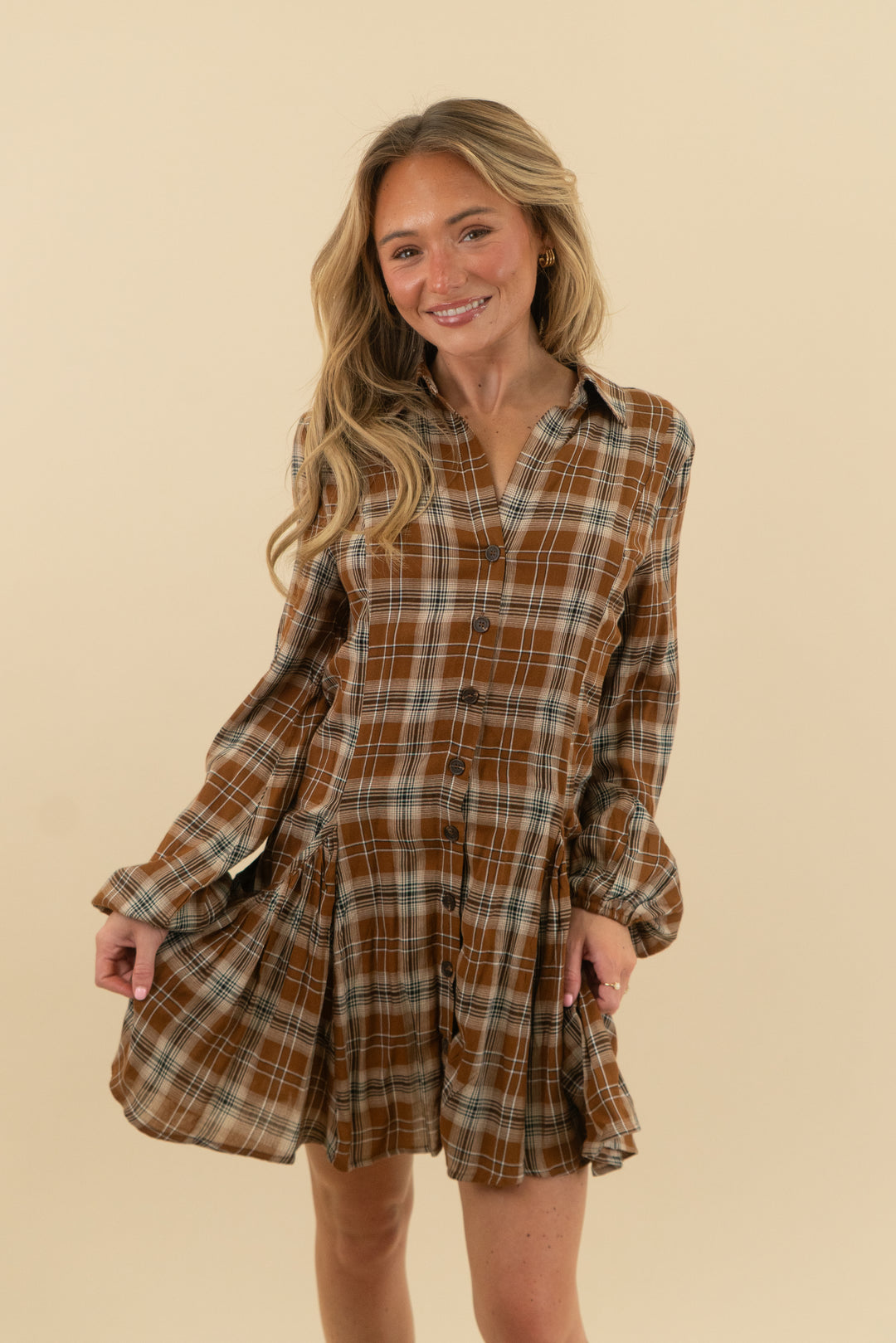 fashion nova brown plaid mini shirt dress nwt (s)
