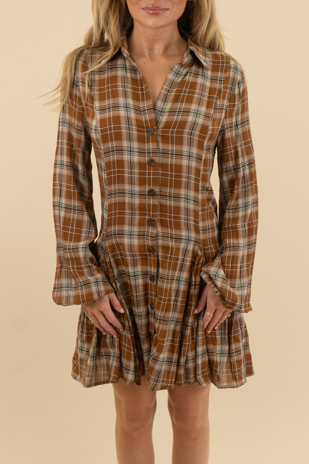 fashion nova brown plaid mini shirt dress nwt (s)