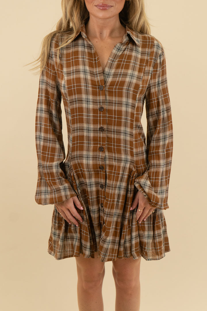 fashion nova brown plaid mini shirt dress nwt (s)