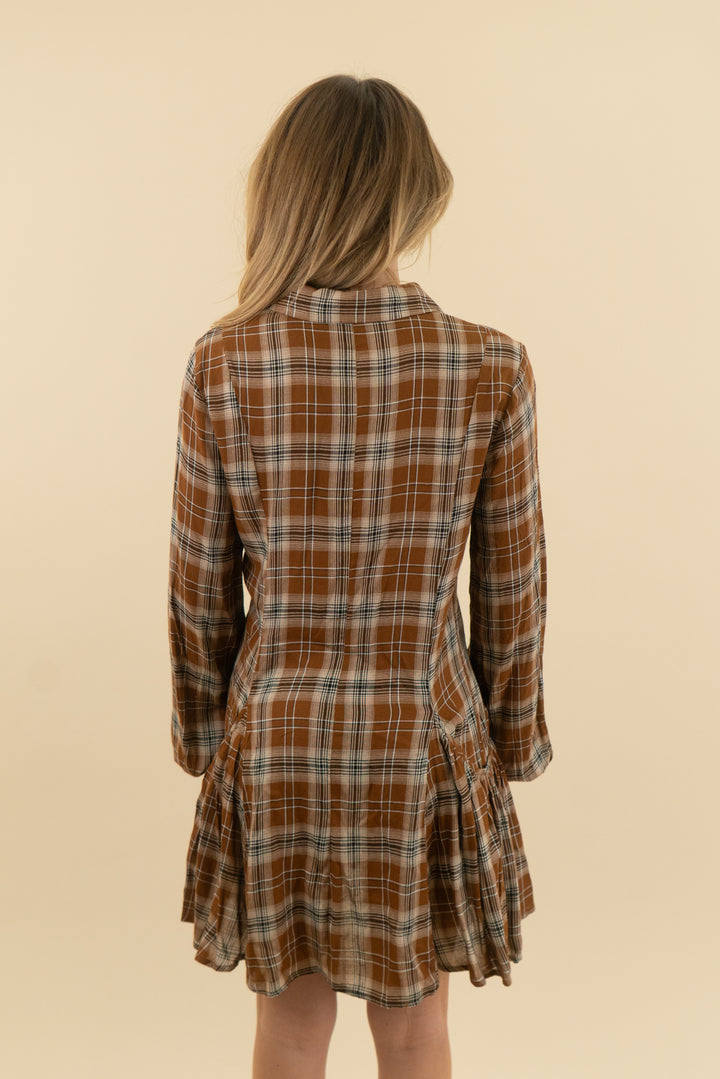 fashion nova brown plaid mini shirt dress nwt (s)