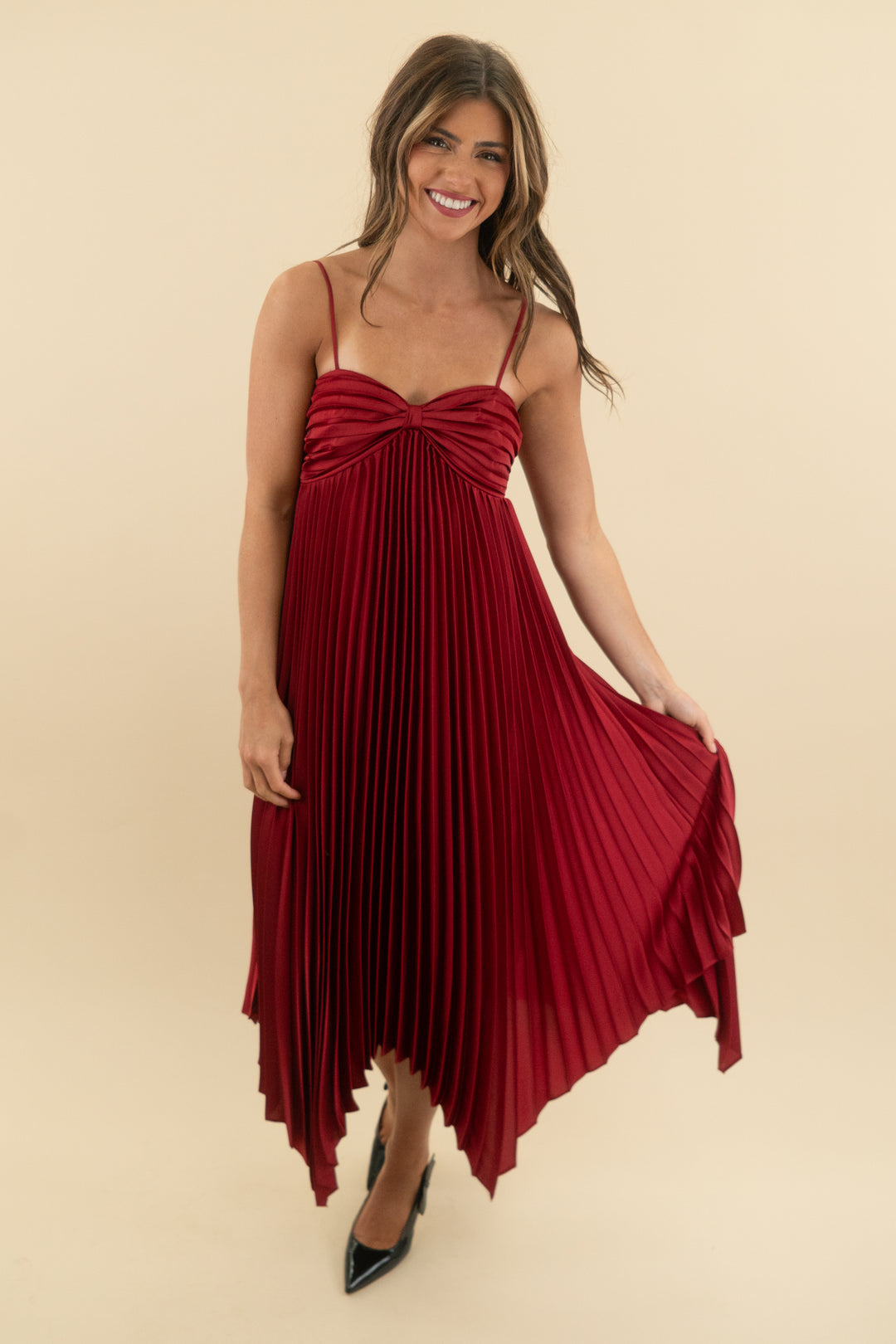 petal + pup wine pleated bow dress nwt (2)