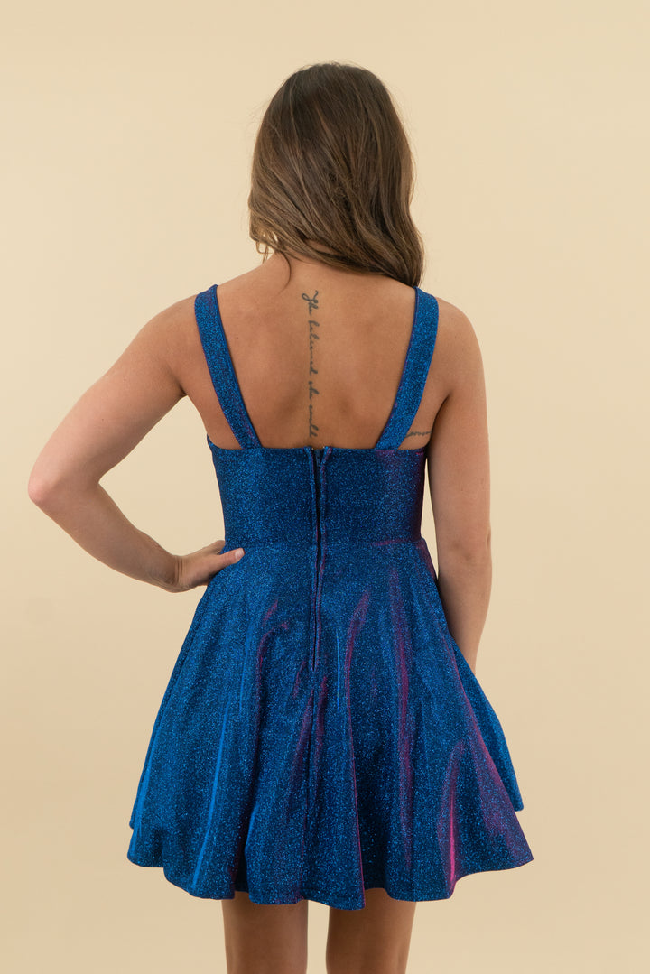 b. darlin royal blue metallic dress nwt (xs; retail $99)