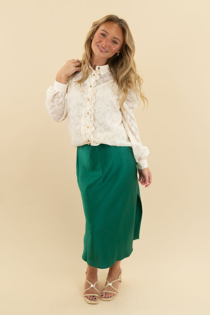 emerald green slit midi skirt (s)
