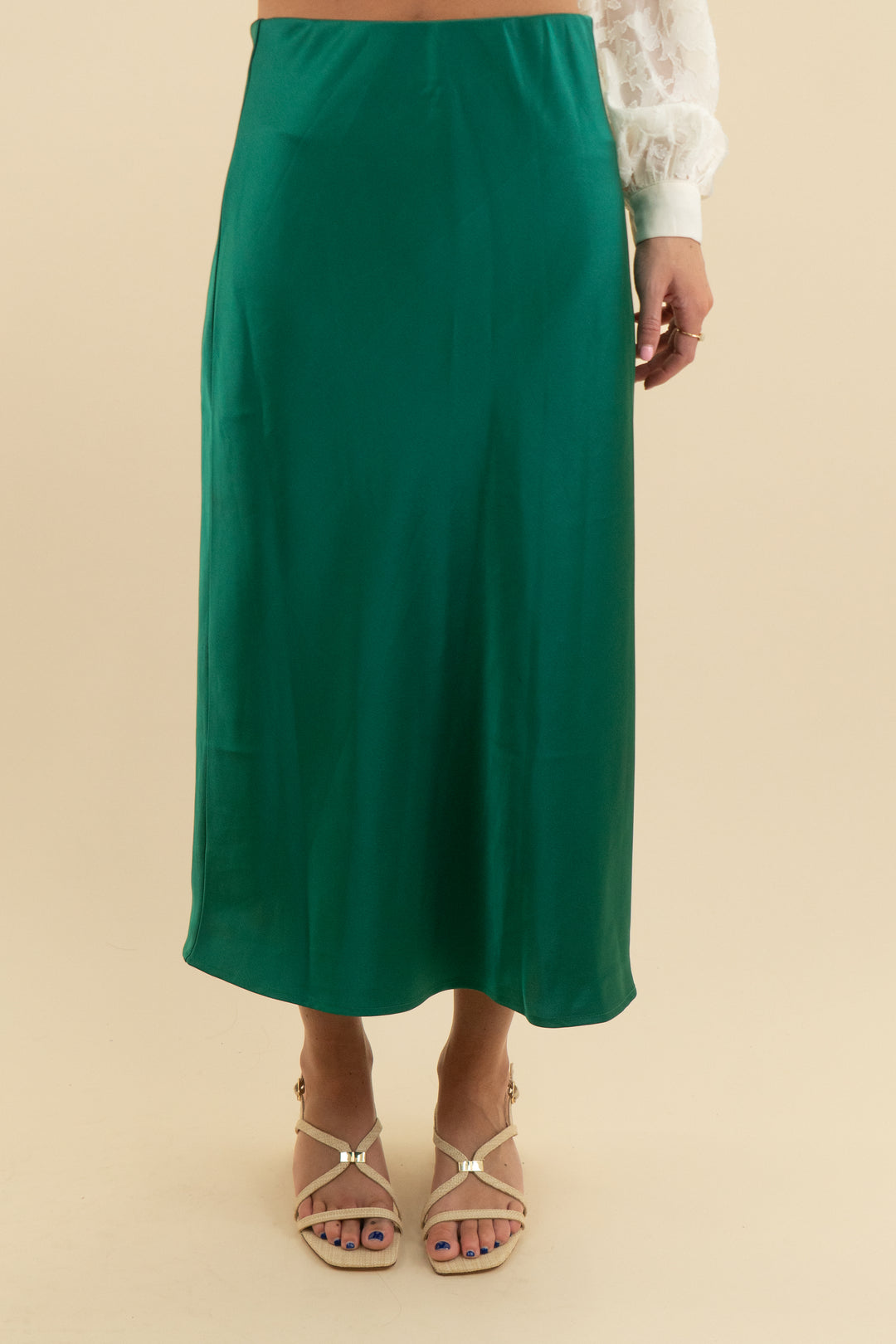 emerald green slit midi skirt (s)