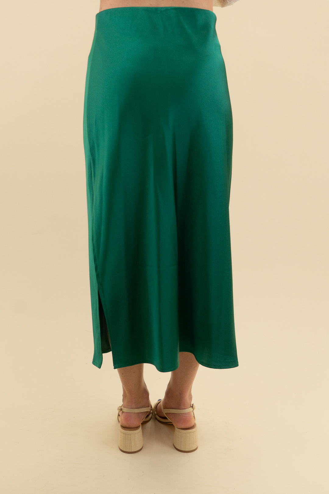 emerald green slit midi skirt (s)