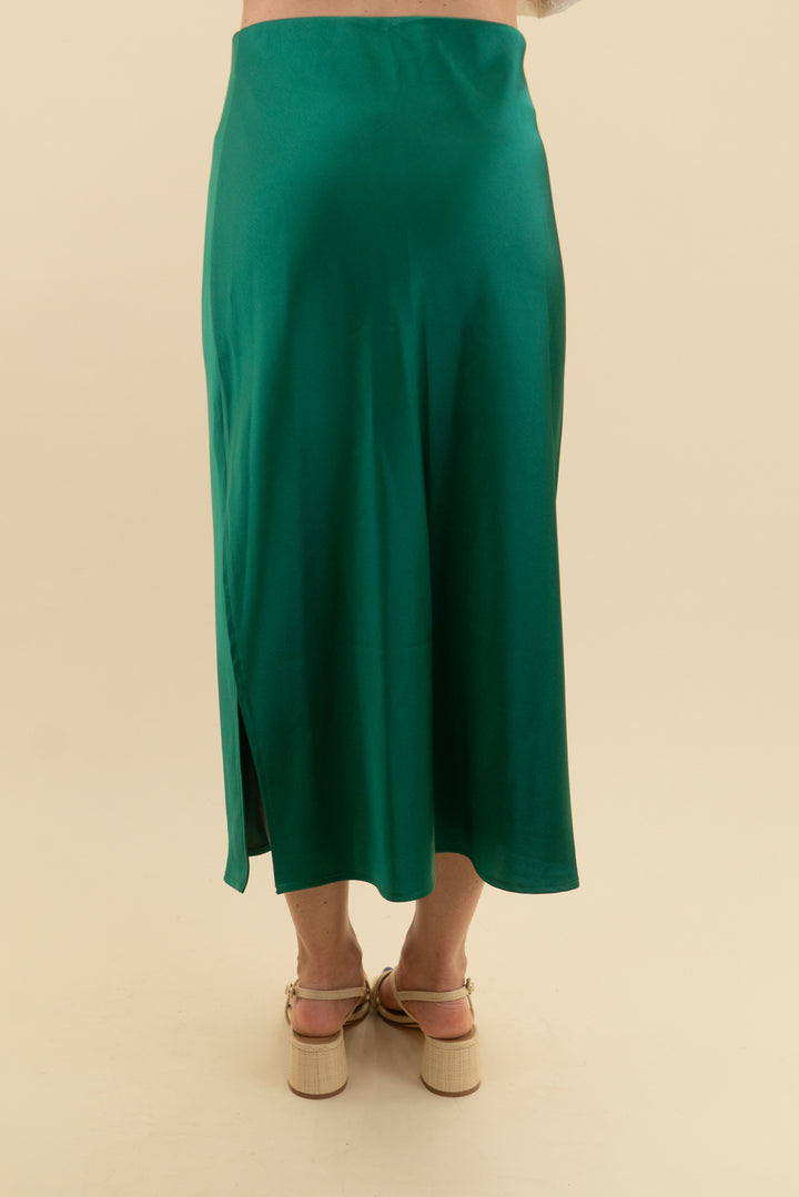 emerald green slit midi skirt (s)