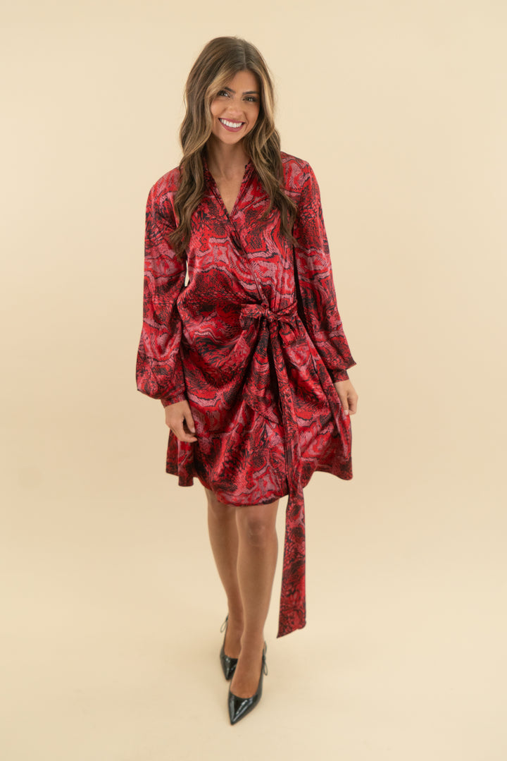 gianni red and black silk print wrap dress (s; retail $540)