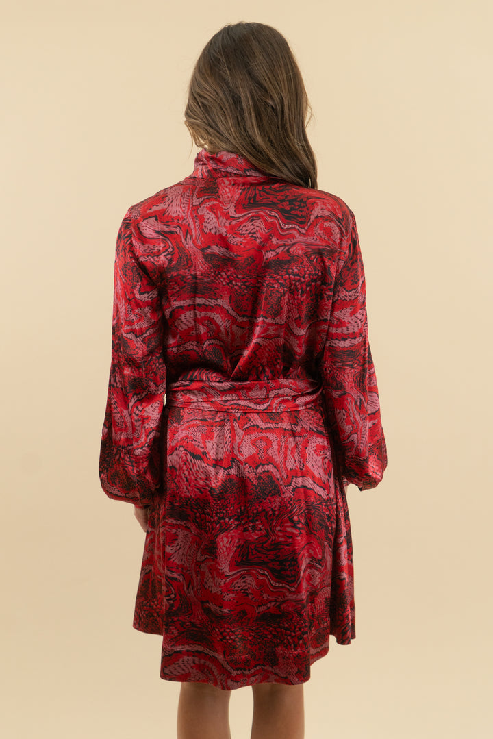 gianni red and black silk print wrap dress (s; retail $540)