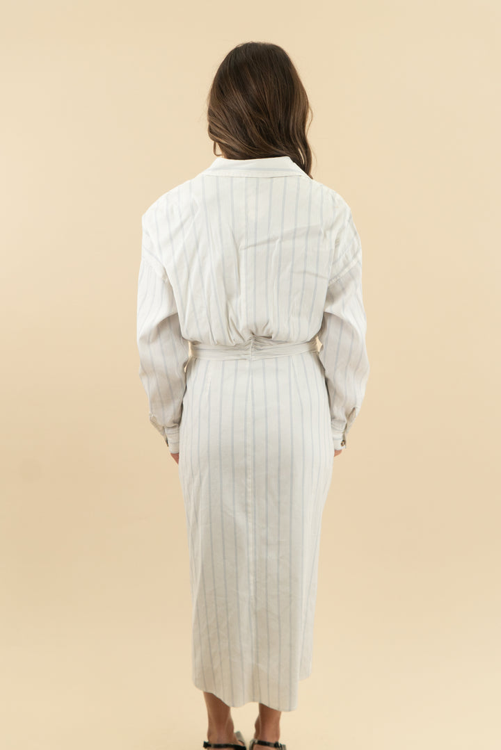 antonio melani white button down collar long sleeve tie waist midi shirt dress (s;retail $179)