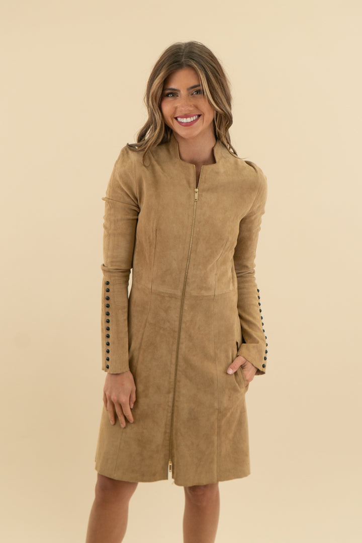 jitrois tan lambskin zip dress (40; retail $745)