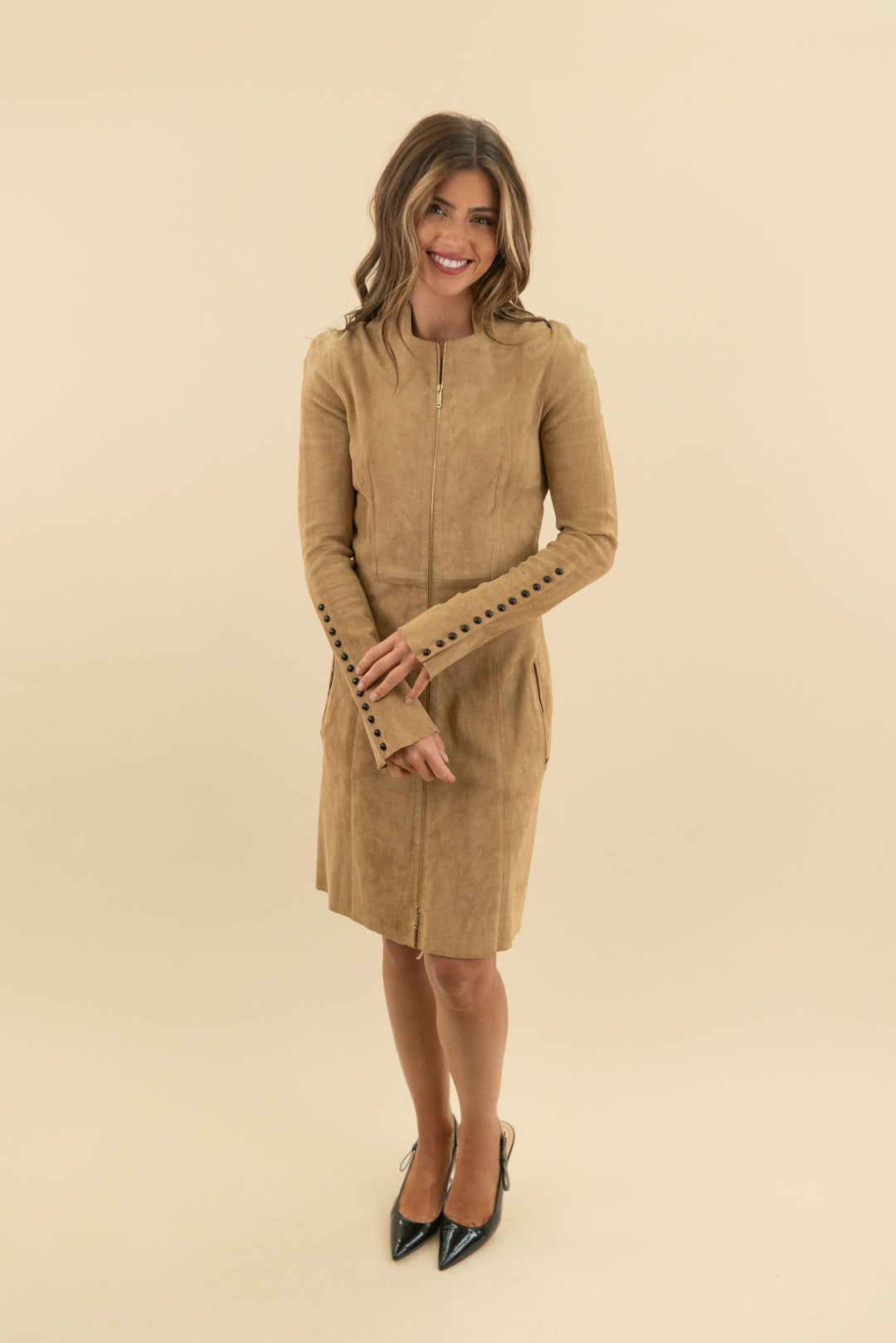 jitrois tan lambskin zip dress (40; retail $745)