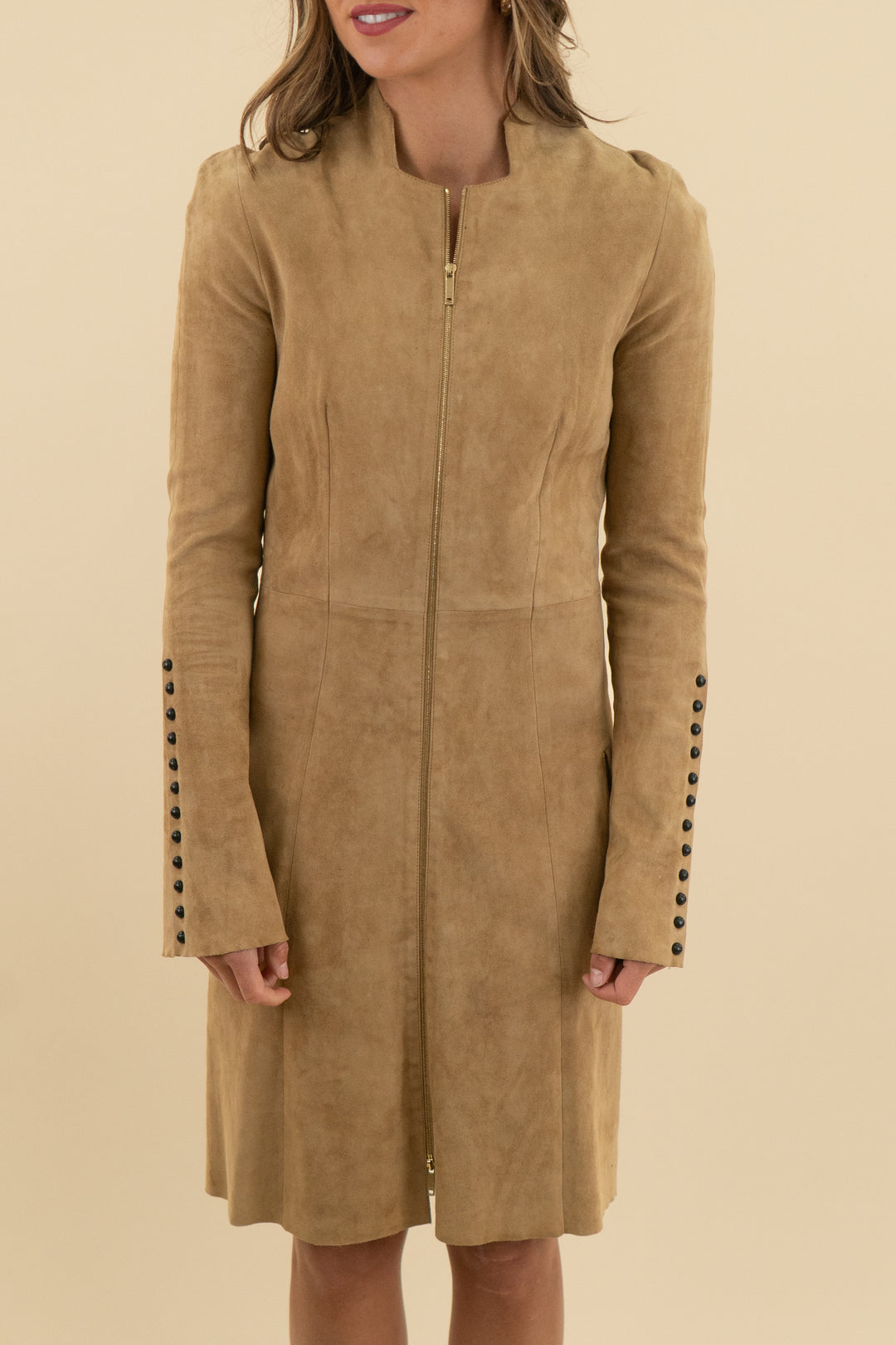 jitrois tan lambskin zip dress (40; retail $745)