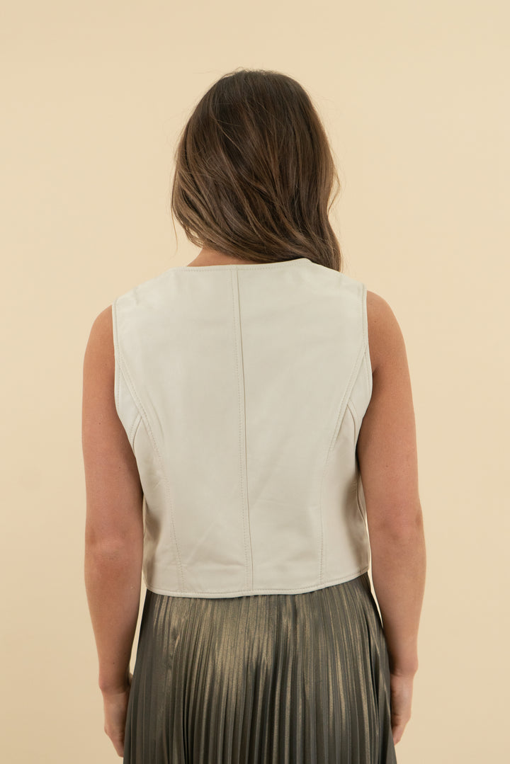 lamarque lamb leather cream vest top (m; retail $325)