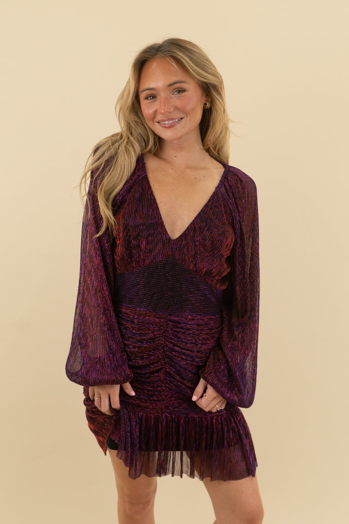 aqua metallic shimmer ruched mini dress nwt (s; retail $118)