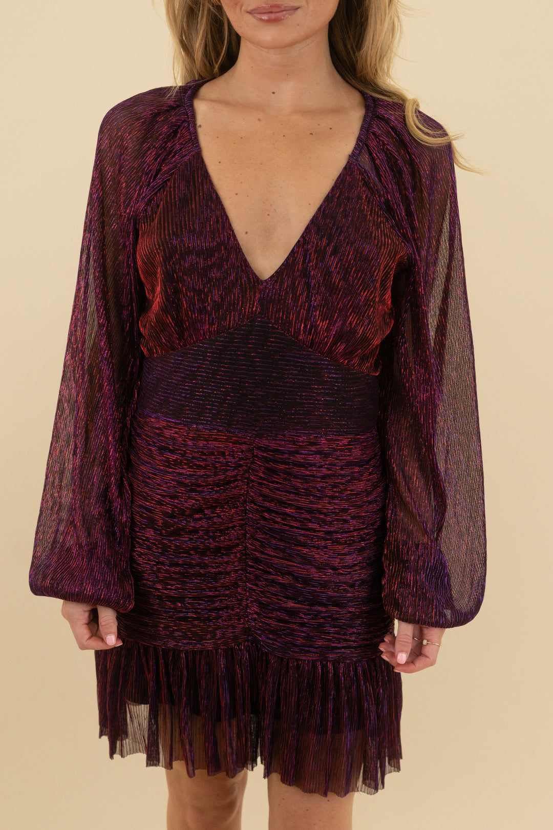 aqua metallic shimmer ruched mini dress nwt (s; retail $118)