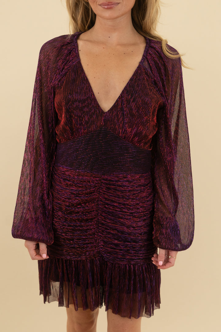 aqua metallic shimmer ruched mini dress nwt (s; retail $118)
