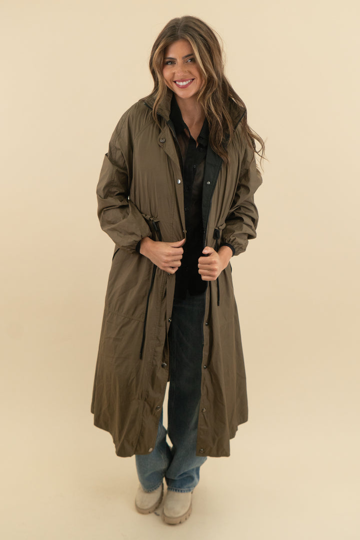 banana republic dark olive green all weather coat (xs; retail $350)