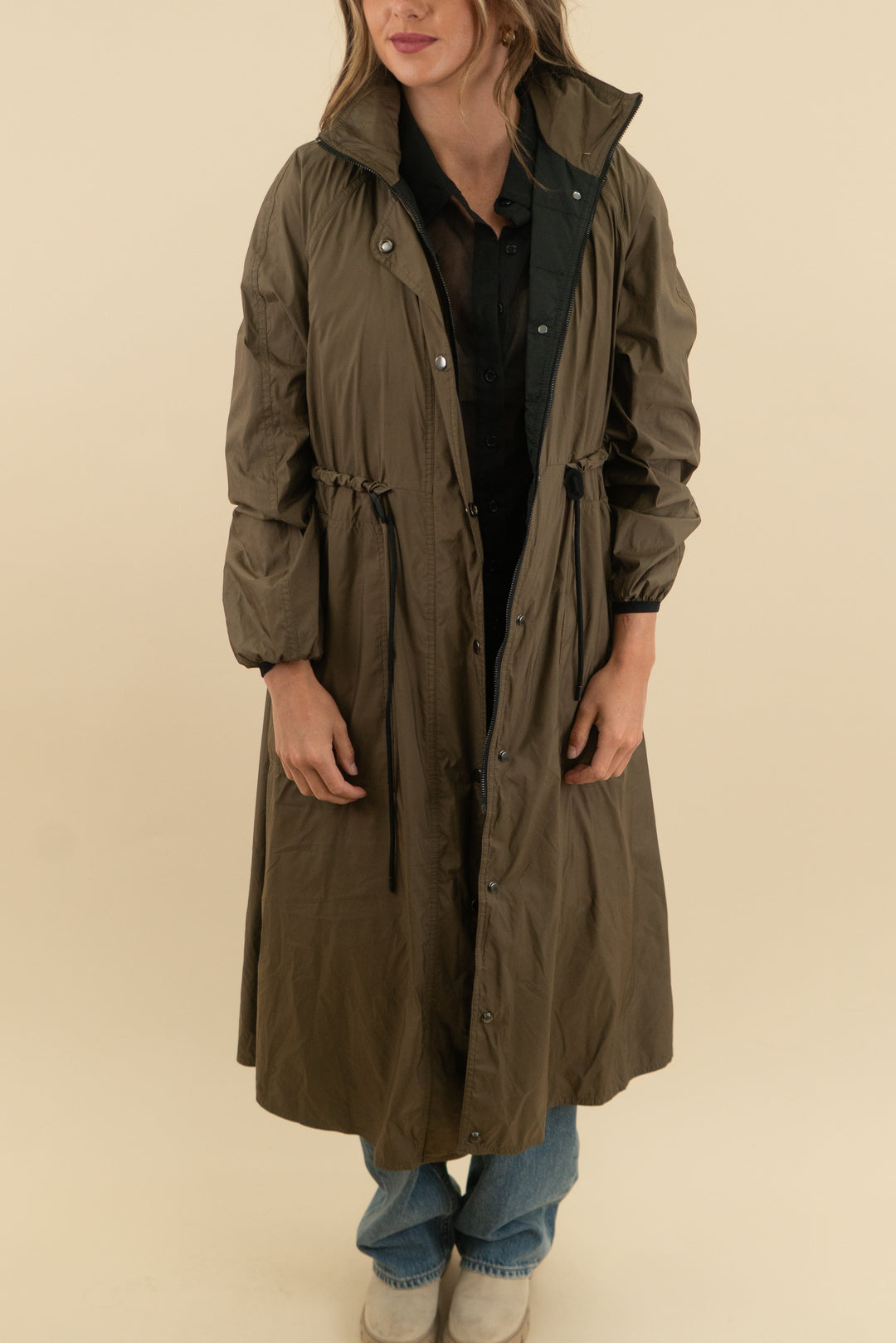 banana republic dark olive green all weather coat (xs; retail $350)