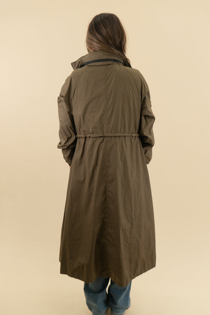 banana republic dark olive green all weather coat (xs; retail $350)