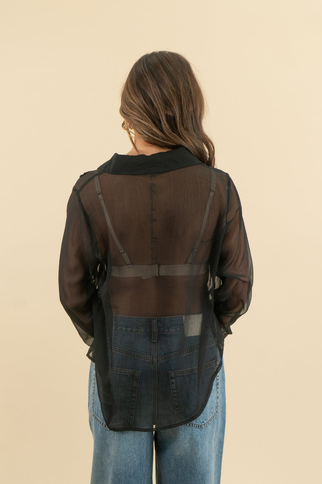 rivir black sheer long sleeve blouse (s)