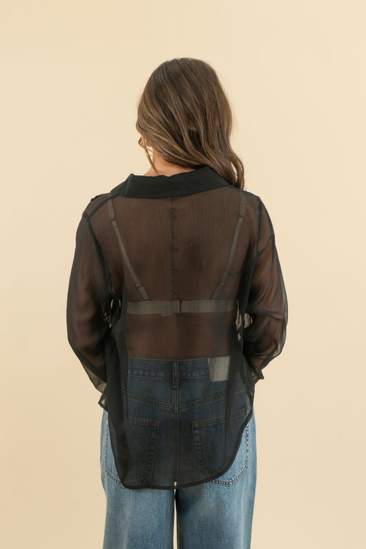 rivir black sheer long sleeve blouse (s)