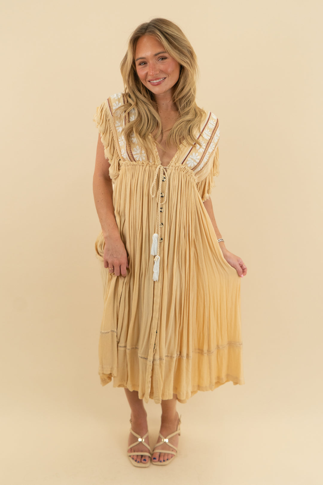 free people yellow gauze flowy dress (s)
