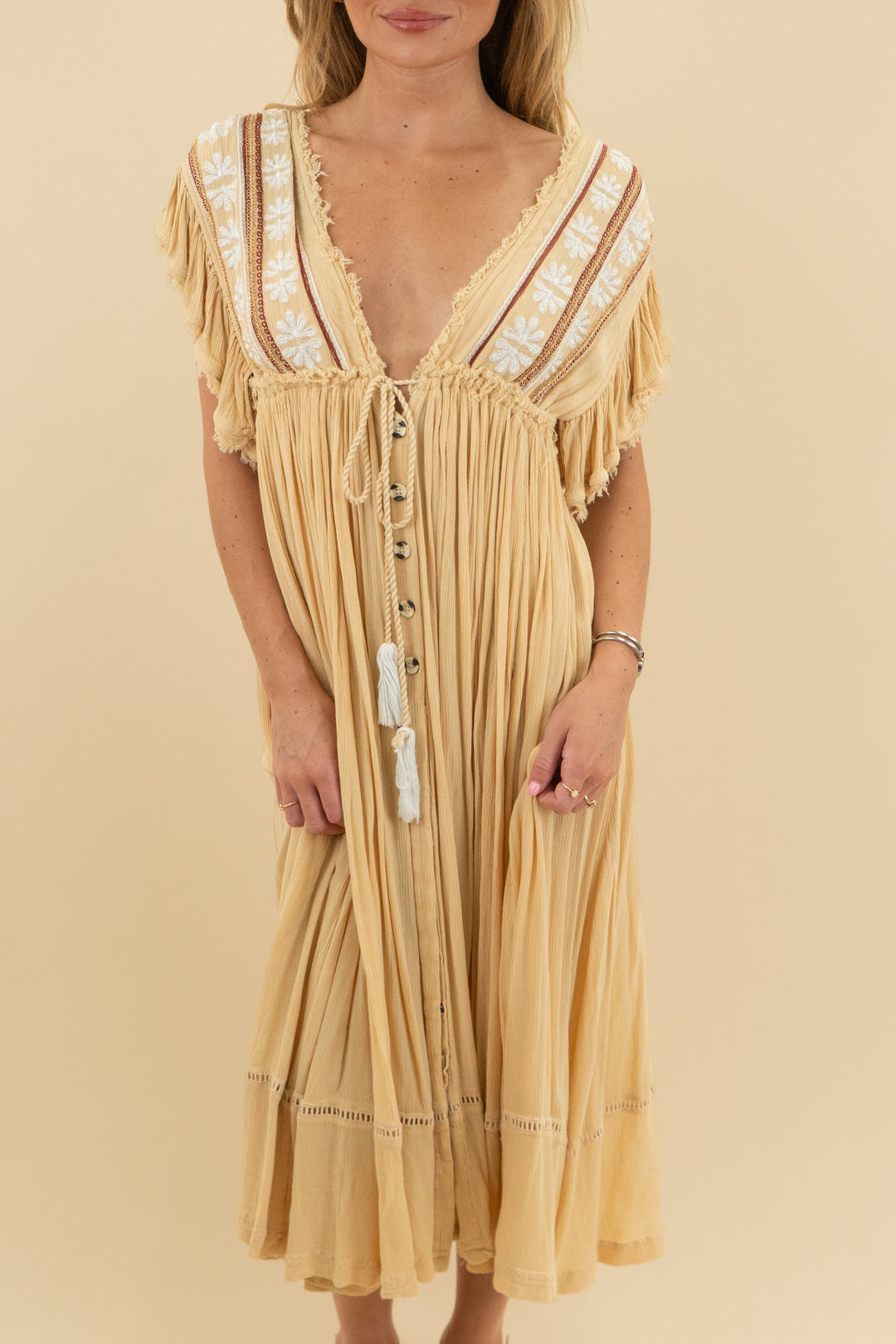 free people yellow gauze flowy dress (s)